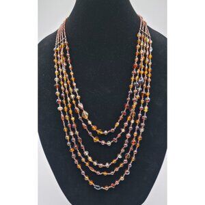 Multi Strand Amber Glass Beaded Necklace Vintage Bohemian Style Layered